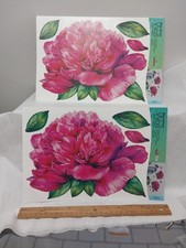 FUSCHIA PEONIES Flowers wall stickers 18 decals garden decor Removable 2 Sheets