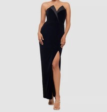 Betsy  Adam Women's Black Strapless Front-Slit Velvet Gown Dress Petite Size 4P