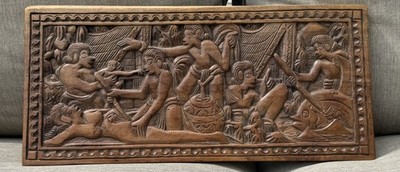 パラオ　ストーリーボード Palau Storyboard 18” X 8” Hand Carved Child Birth ~ Palauan Story