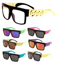 OVERSIZED FLAT TOP SQUARE CHAIN SUNGLASSES RETRO DESIGNER FASHION RAPPER CLASSIC