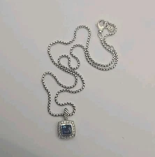 DY Sterling Silver 7mm Albion Pendant & Hampton Blue Diamond Chain 17 PRE OWNED