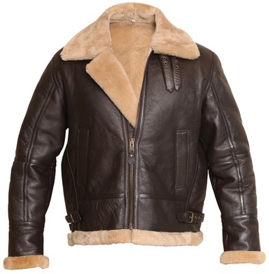Men's RAF Brown Real Shearling Real Sheepskin Leather Bomber Jacket