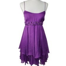 Mignon Formal Short Prom Dress Size 4 Orchid Silk Chiffon Tiered Ruffle Beads