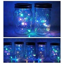 6 Pack Mason Jar Lights, 10 LED Solar Colorful Flicker Fairy String Lights Li...