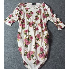 Due Time Maternity Floral Dress Cut Out Sleeve White Pink Flowers