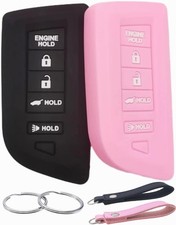 Silicone Rubber Key Fob Cover Compatible with Acura RDX 5 buttons, Black Pink