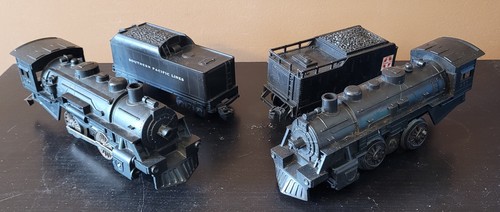 LOT OF (2) VINTAGE LIONEL/MARX 490 LOCOMOTIVES W/ SANTA FE & SOUTHERN TENDERS - Picture 1 of 15