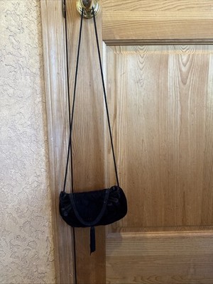 Vintage Joan Bari Black velvet Evening Pouch Bag with braided strap