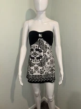 Gitano Y2K Black and White Strapless Floral Tube Top with Rhinestone - L