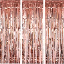 3 PCS 3.3x6.6ft Rose Gold Christmas Foil Fringe Curtains Party Photo Backdrop