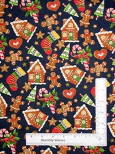 Christmas Gingerbread House Man Gold Glitter Cotton Fabric Traditions By Yard