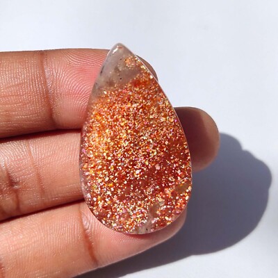 Natural Red Orange Sparkle Rainbow Sunstone Pear Cabochon