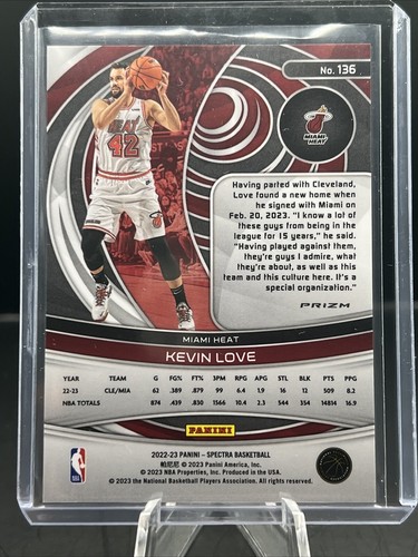 22/23 Panini Spectra - KEVIN LOVE ASIA PRIZM #136 Miami Heat - Picture 3 of 3