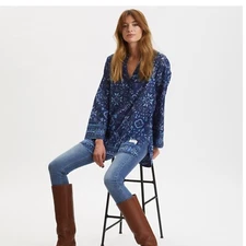 Odd Molly Anthropologie Floral Printed Tunic Top High Low Cotton S-1 NEW 253269