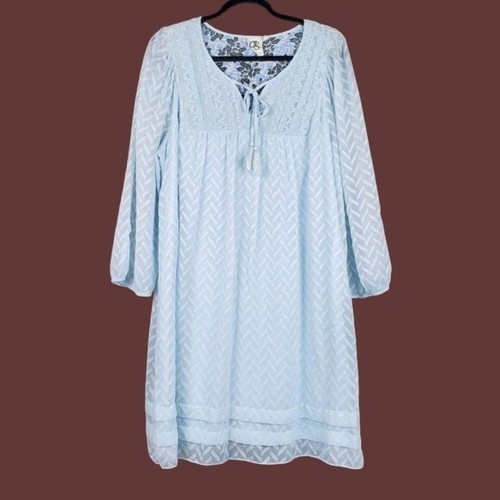 Vestido Anthropologie Mujer One September Azul Anwen Gasa Borlas Talla L - Imagen 3 de 7