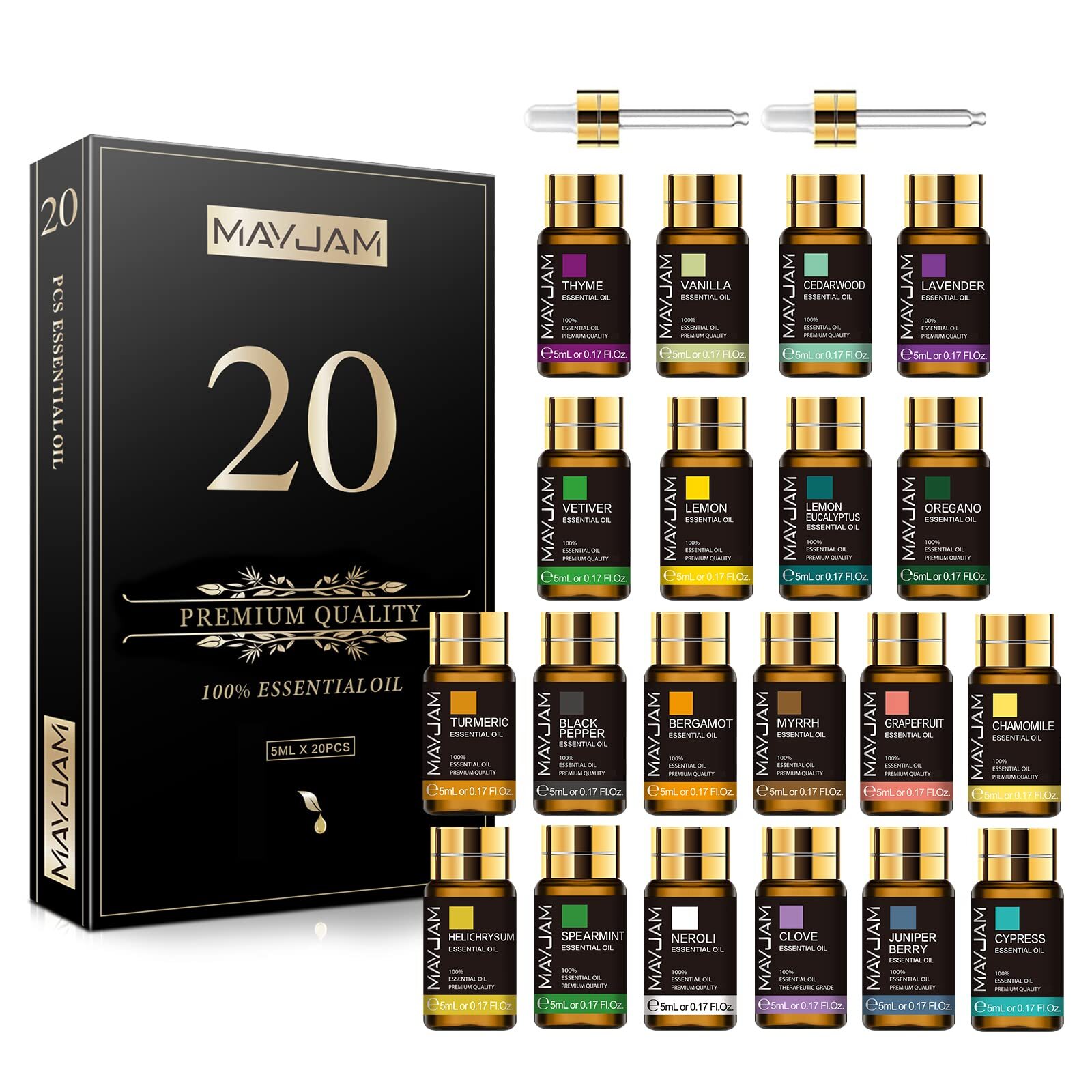 MAYJAM 20x5ML Essential Oil Gift Set Pure Essential Oils for Diffusers for Ho...