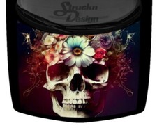Sugar Skull Flowers Floral Truck Car Graphic Vinyl Decal Hood Wrap Dark Red USA