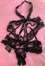 Agent Provocateur playsuit S black lacy ouvert briefs open bra NEW crotchless