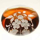 Bohemian Medium Size w/Amber Stained back Engraved Bouquet Art Glass Paperweight — photo 4
