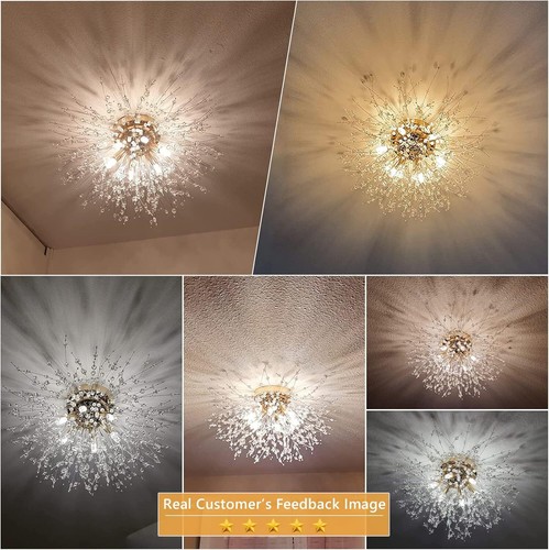 Rayofly Lampadario Camera Da Letto Moderni, Oro, Plafoniera soffitto con cristal - Foto 8 di 9