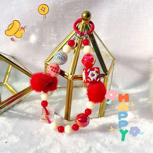 Beaded Mobile Phone Strap Red Phone Charm Rope New Bag Pendant Keychain - Photo 16 sur 22