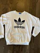 Adidas Sweatshirt Woman Small Trefoil Pullover Large Logo White  Black XLNT