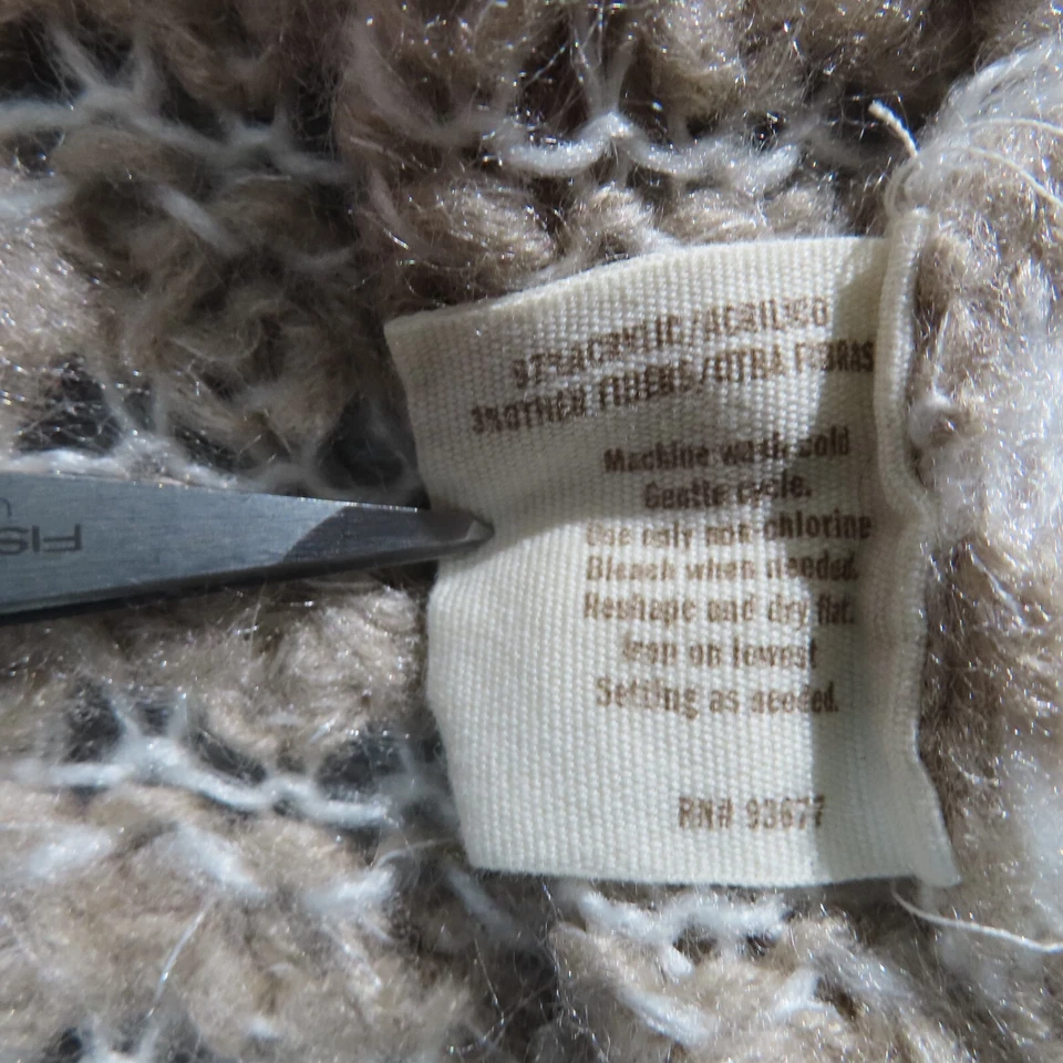 DECREE Cárdigan Suéter Mujer XL Beige Rayas Largo Plumero Boho Western Flecos Foto 3 de 4