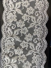 White/ FLORAL , SHINY stretch lace wide 6" trim Per Yard