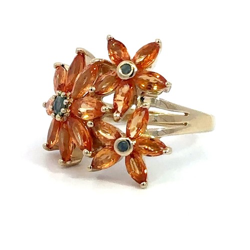 14K Yellow Gold Marquise Shaped Natural Orange Gemstone Ring Size 7 - Picture 2 of 9