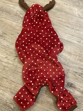 Dog Pajamas Reindeer Red With White Polka Dot Velour Size Medium
