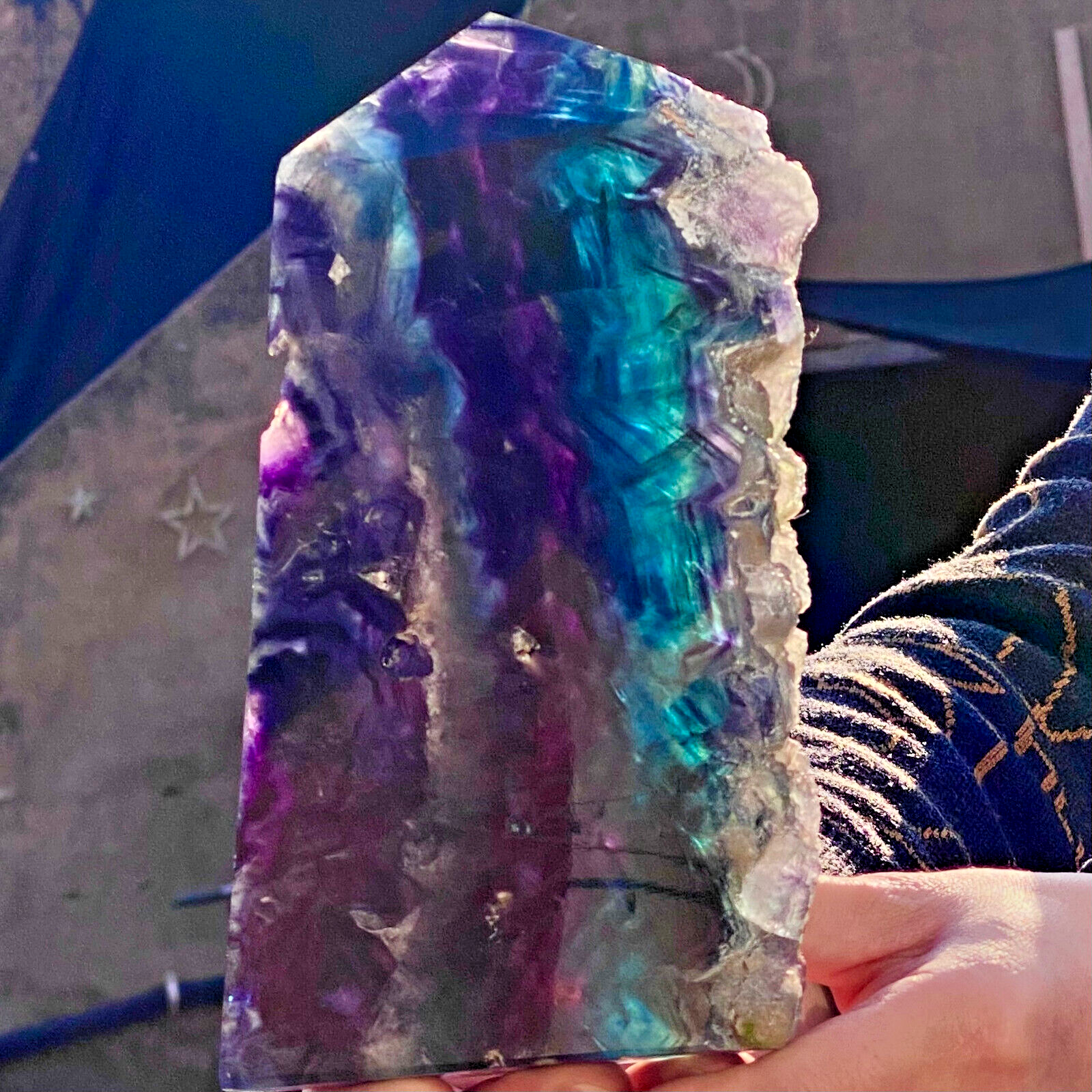 3.1LB Natural colored fluorite slice quartz crystal flake mineral specimen
