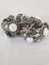 Gorgeous Silver Bracelet Made of Several Buttons Secured With Safety Pins...