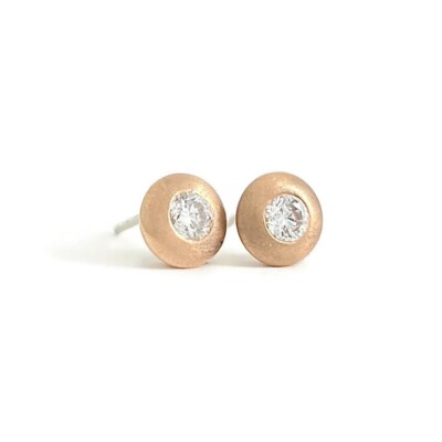 Runde dicke Satin Einfassung Diamant Ohrstecker 14K Rosa Rotgold 0,33 ctw