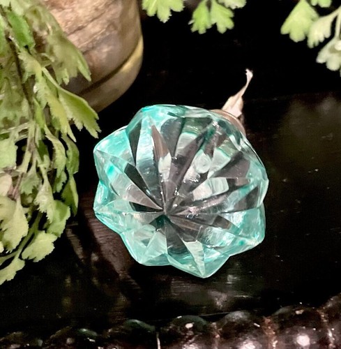 ANTQ Drawer Knob Blue-Green Faceted Round 8 point Glass Kitchen Cabinet Handle - Picture 15 of 20