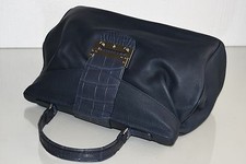 New Bag Vbh Villager Leather & Crocodile Flap Closure Tote Bag Dark Navy Blue