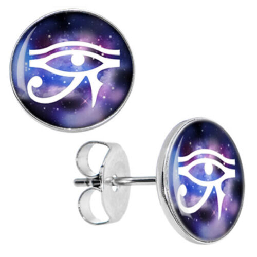 Eye of Horus Stud Earrings Unisex Ra Egyptian Symbol Alternative 10mm Steel Uk - Picture 4 of 24