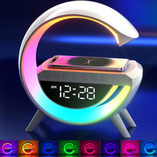 Large LED Smart G Lamp Bluetooth Speaker Wireless Charger RGB Clock Night Light