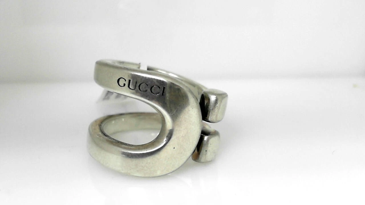 Bague femme Gucci en argent sterling enveloppée d'étrier mors de cheval taille 10 1/4
