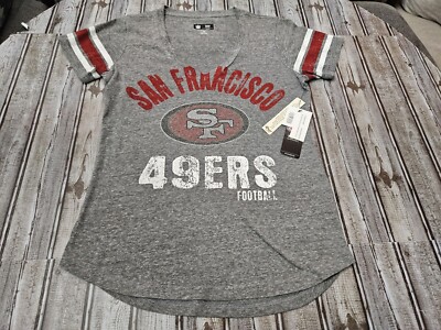 San Francisco 49ers NFL Team Apparel Women's S Rhinestone V-Neck Shirt Gray  New