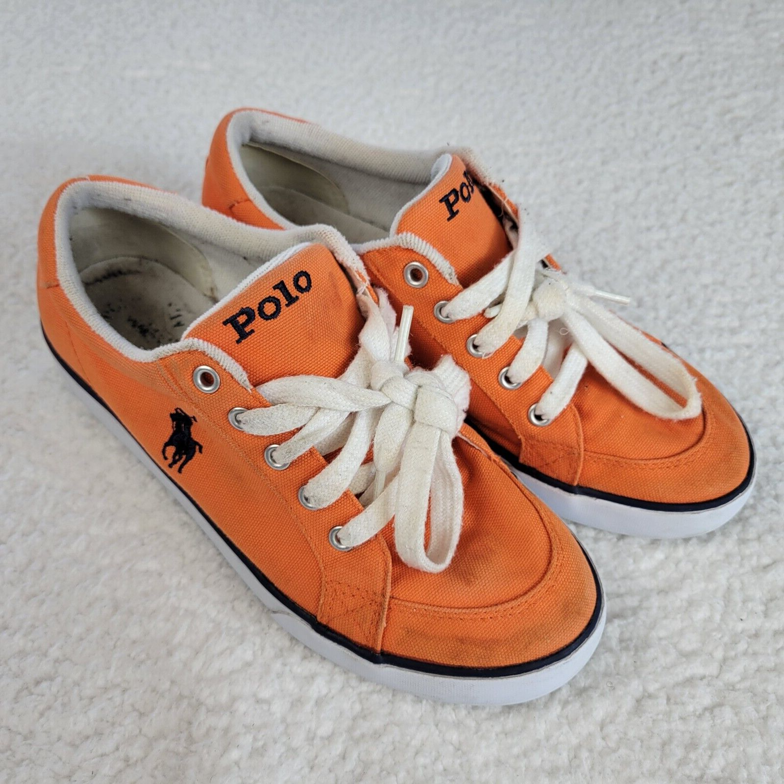 Polo Ralph Lauren Brisbane Canvas Sneakers Uomo US 5 Arancione Lacci Logo Pony