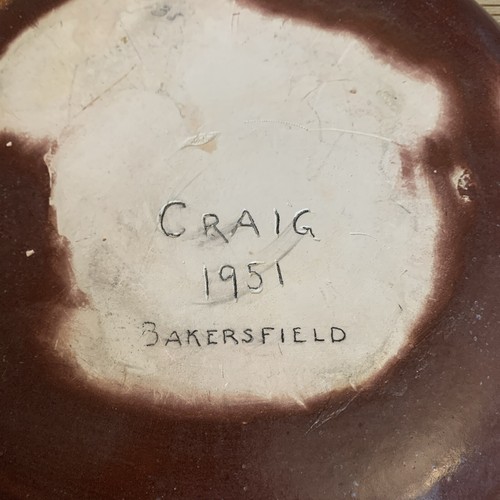 Vintage Kunstkeramik Tablett Schale groß Anfang Mitte des Jahrhunderts datiert '51 signiert 11" Durchm. - Bild 10 von 11