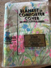 Vintage 1970's Pink Floral Multi Pastel Zippered Blanket Cover Twin 72 x 84 NIP