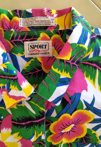 Camisa Hawaiana Vintage CARRIAGE COURT SPORT Para Mujer Tropical Floral Algodón (L) - Imagen 5 de 5