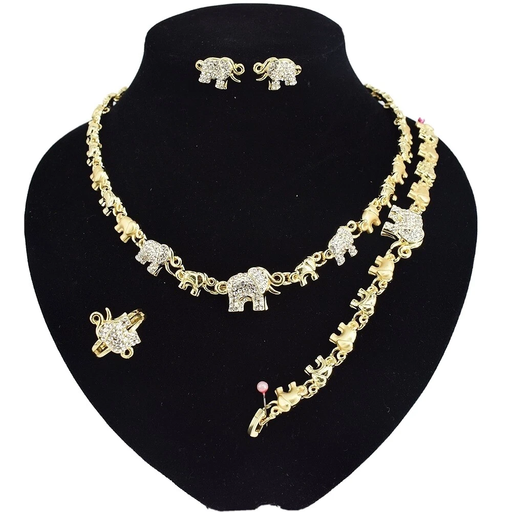 18k Layered Real gold filled Elephants xo Set Necklace Bracelet
