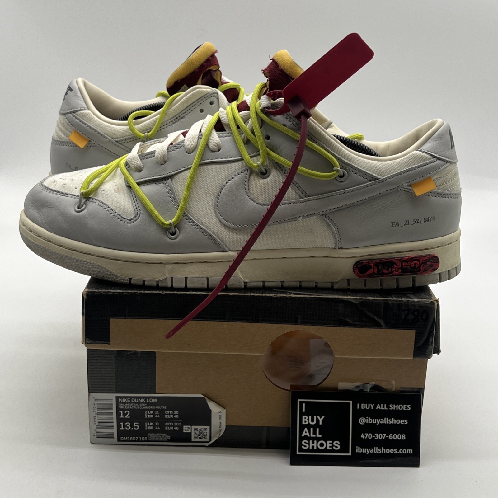 OFF WHITE X NIKE Taglia 12 Nike Off White x Dunk Low Lotto 08 di 50 (DM1602 106)