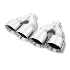 Pair Staggered Dual Wall Quad 4.5 Out Exhaust Tips 3 In Slant Stainless Steel