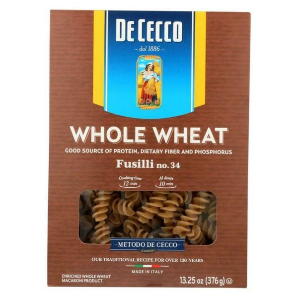 De Cecco Whole Wheat Pasta Fusilli 13.25 Ounce (pack of 12) for sale