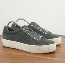 J/Slides NYC Womens Leopard Lace Up Platform Suede Sneakers Size 8.5 M Grey