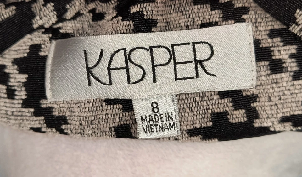 Chaqueta Kasper Mujer Talla 8 Frente Abierto Bolsillos Forrados Mezcla Viscosa Pata de Gallo Foto 4 de 4