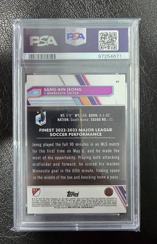 2023 Topps Finest MLS Superfractor 1/1 SANG BIN JEONG RC MINNESOTA UTD PSA9 - Picture 2 of 2